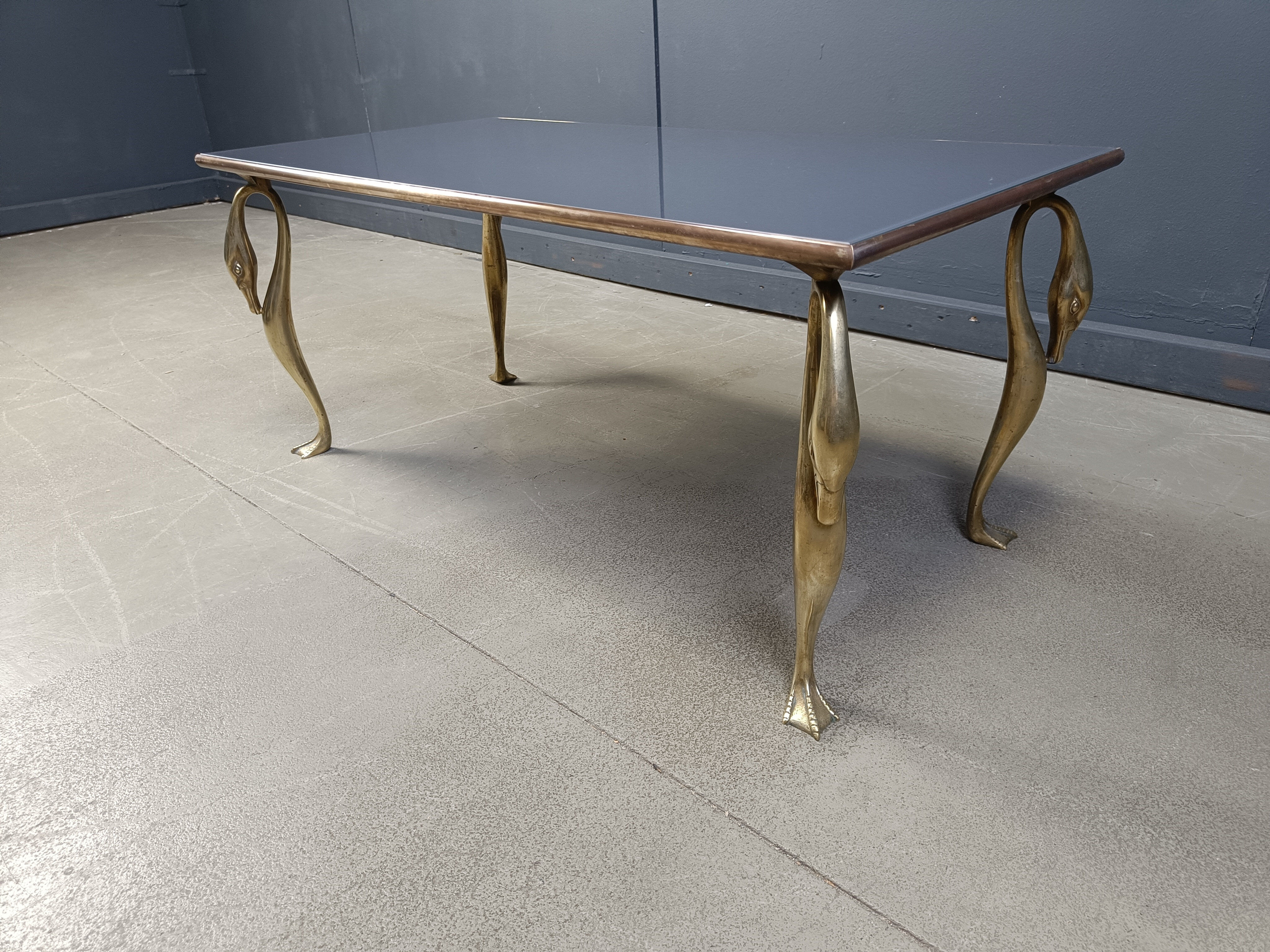 Vintage brass swan coffee table, 1970s