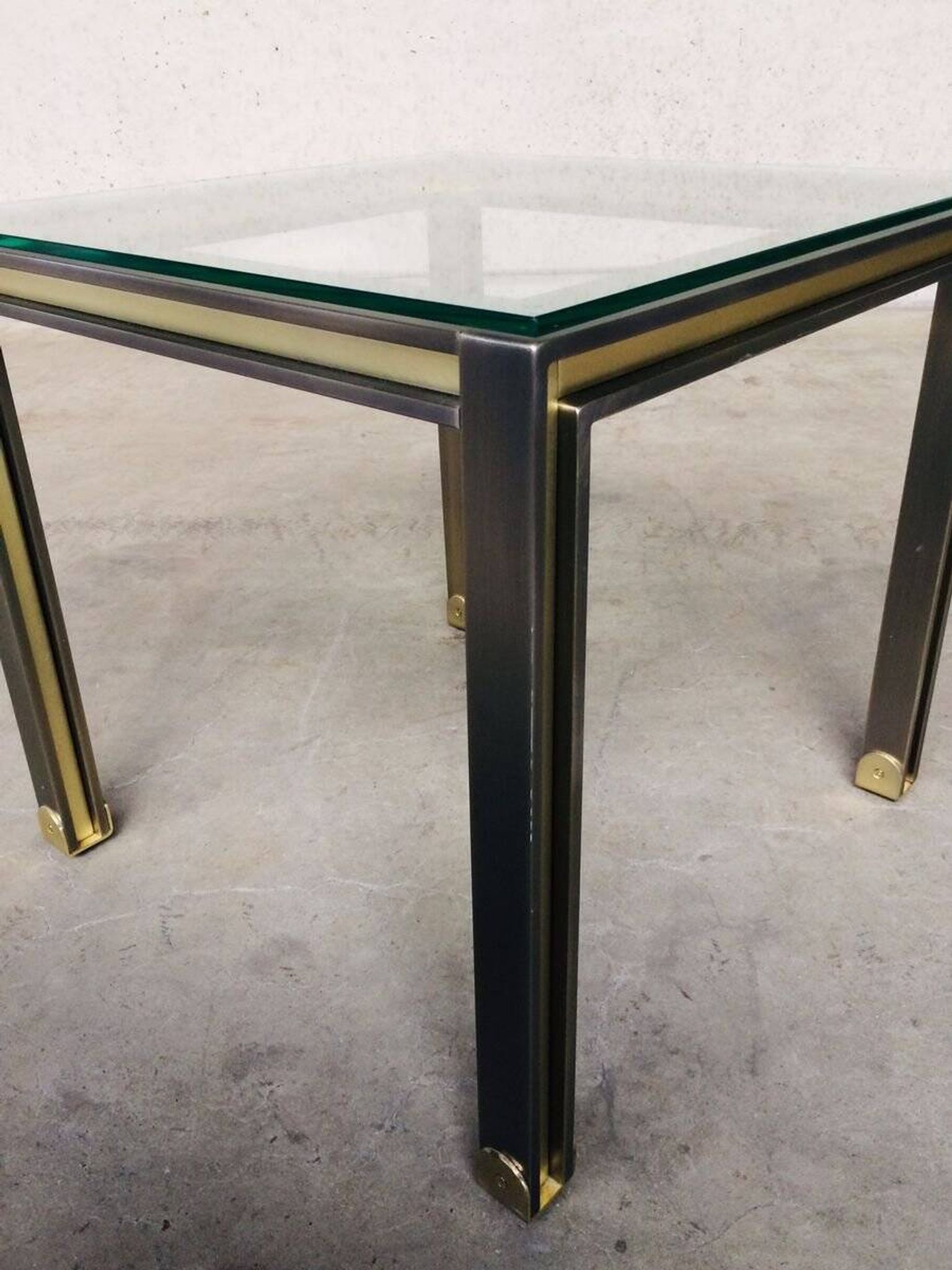 Steel and Brass Square Coffee Table, Belgium, 1980s