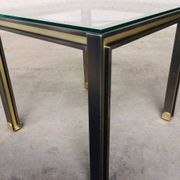 Steel and Brass Square Coffee Table, Belgium, 1980s