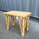 Table basse ancien d'appoint en rotin vintage