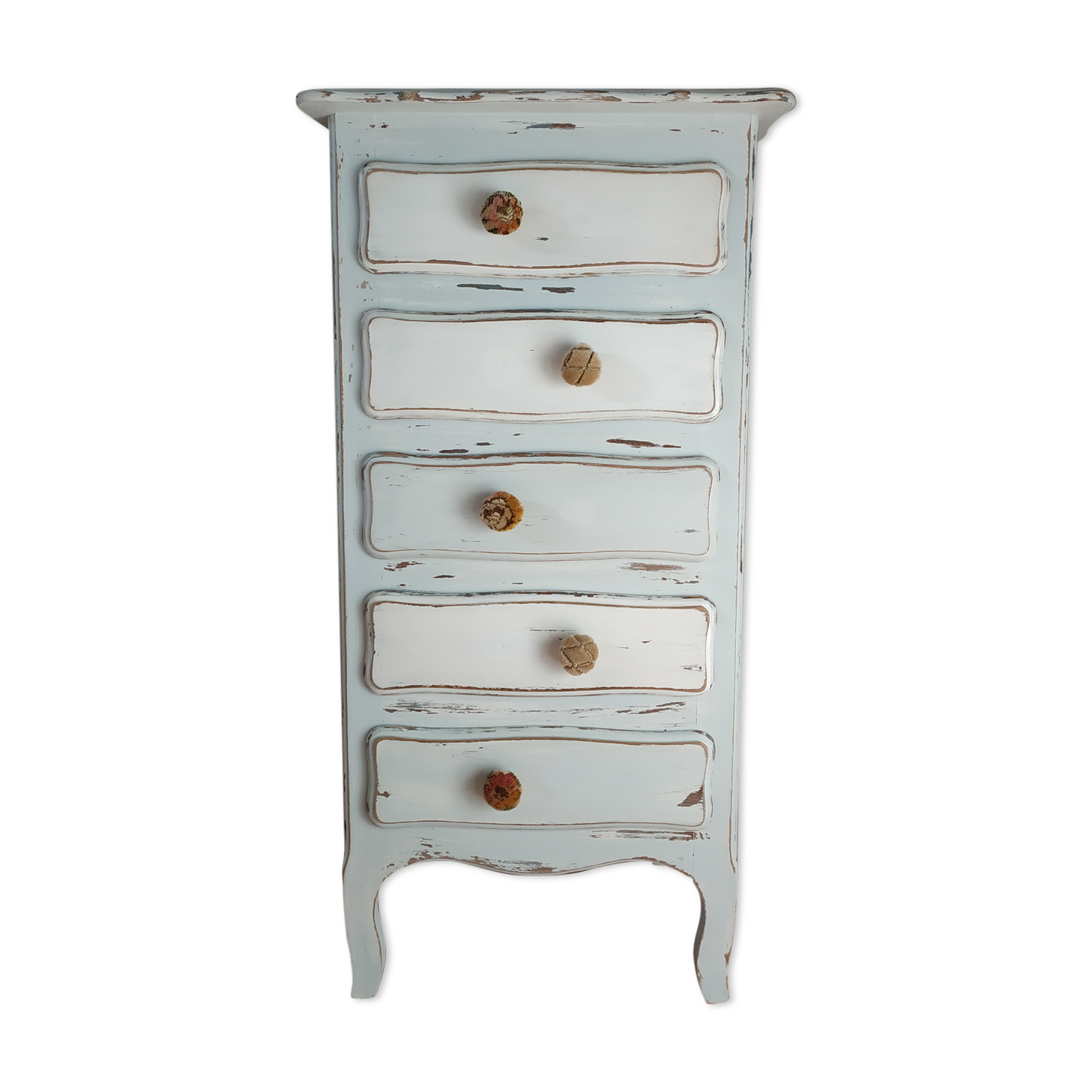 Semainier chest of drawers skated high wood blue and white - floral patterns