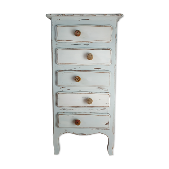 Semainier chest of drawers skated high wood blue and white - floral patterns