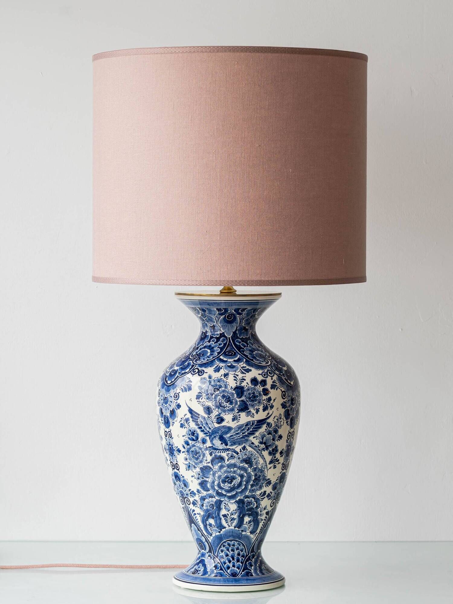 Vintage Delft Chinoiserie Table Lamp, Hand-Painted Blue & White, New Shade