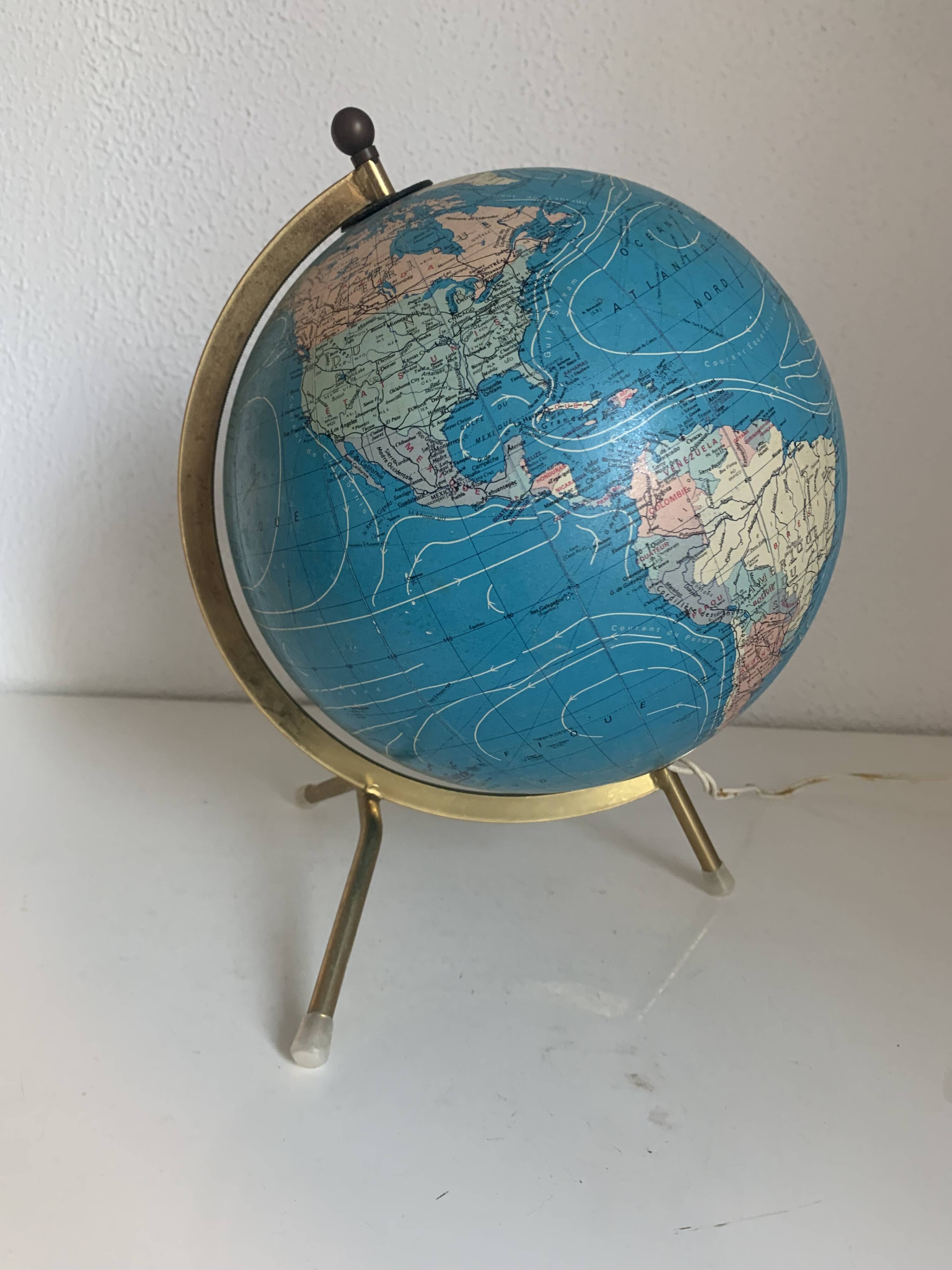 Vintage 1976 terrestrial globe glass tripod gold Taride - 28 cm