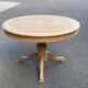 Extendable round dining table with central leg, renovated in raw wood, 20th century