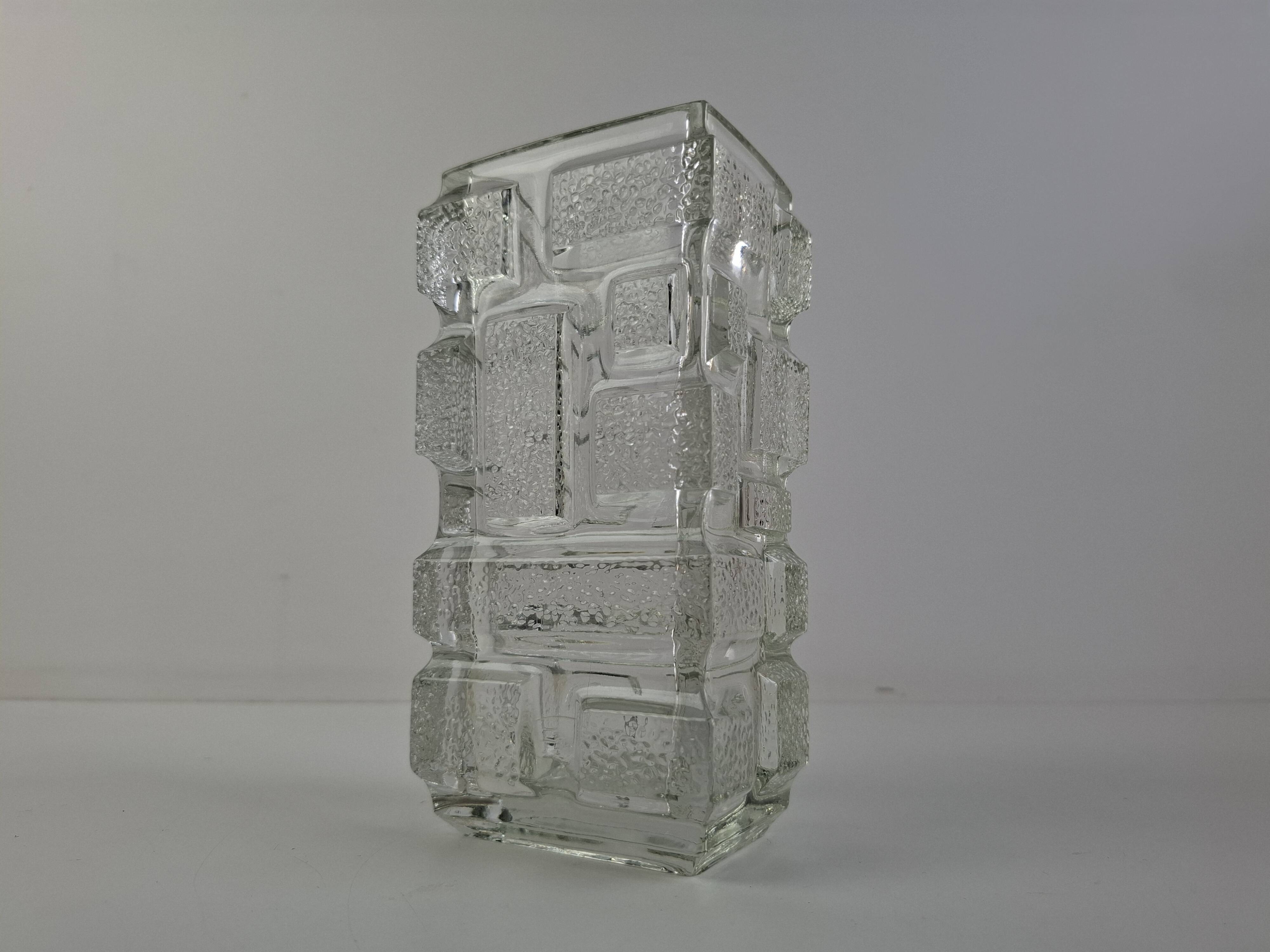 1969 Brickwork Pressed Glass Vase by Jiří Zejmon for Rudolfova Huť, Czechos
