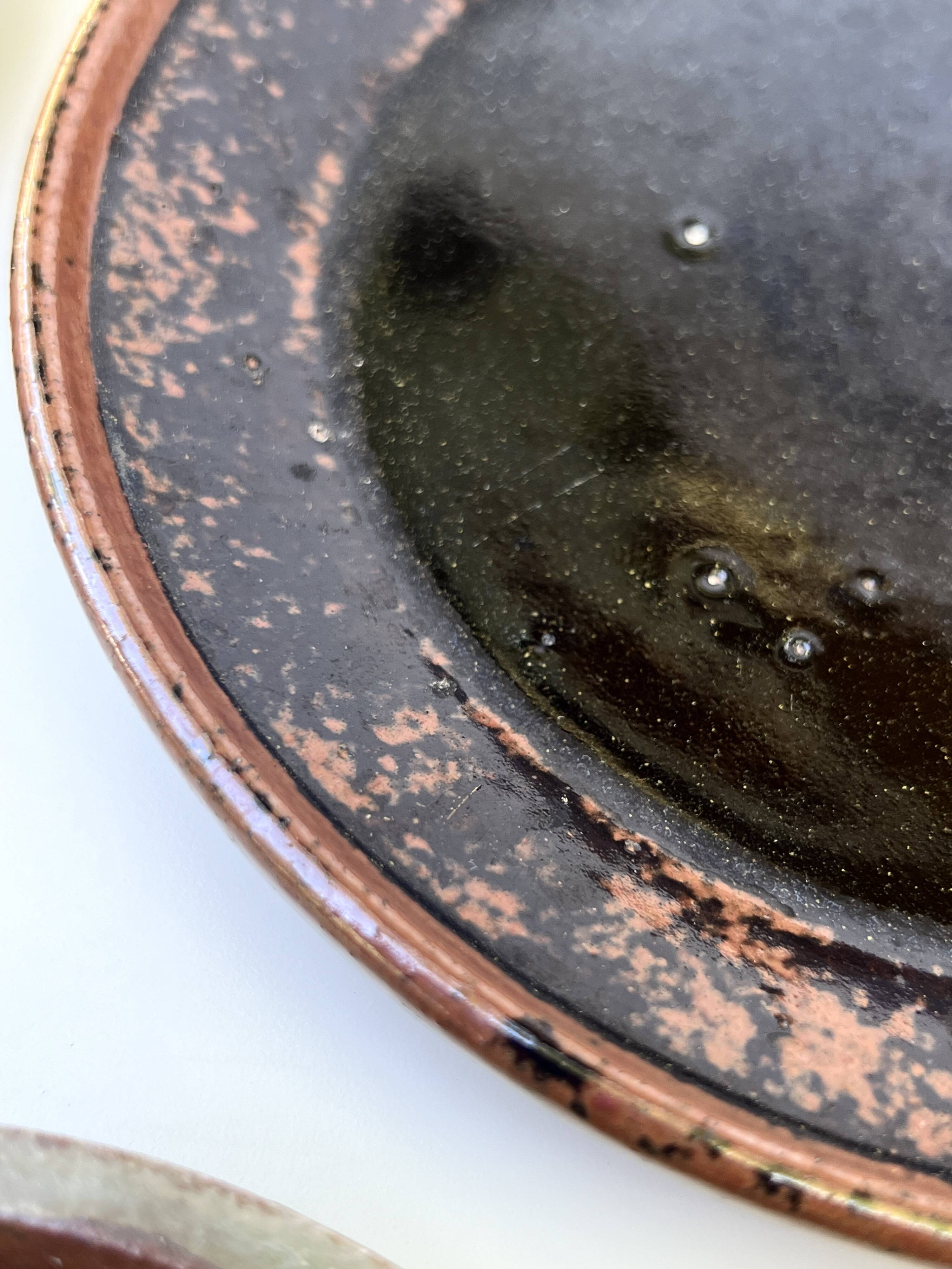 Set of 3 Keraluc dessert/brunch plates in turned stoneware, France 1970.