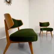 Sofa and armchair designed by Herta-Maria Witzemann, moulded wood, 1960s.