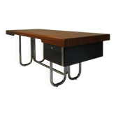 Modernist Bauhaus desk in wood and chrome steel, France, 1950s.