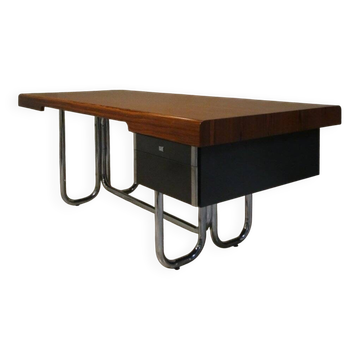 Bureau moderniste Bauhaus en bois et acier chromé, France, années 1950