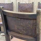 Suite of 4 Louis XIII chairs in oak and leather, early 20th century
