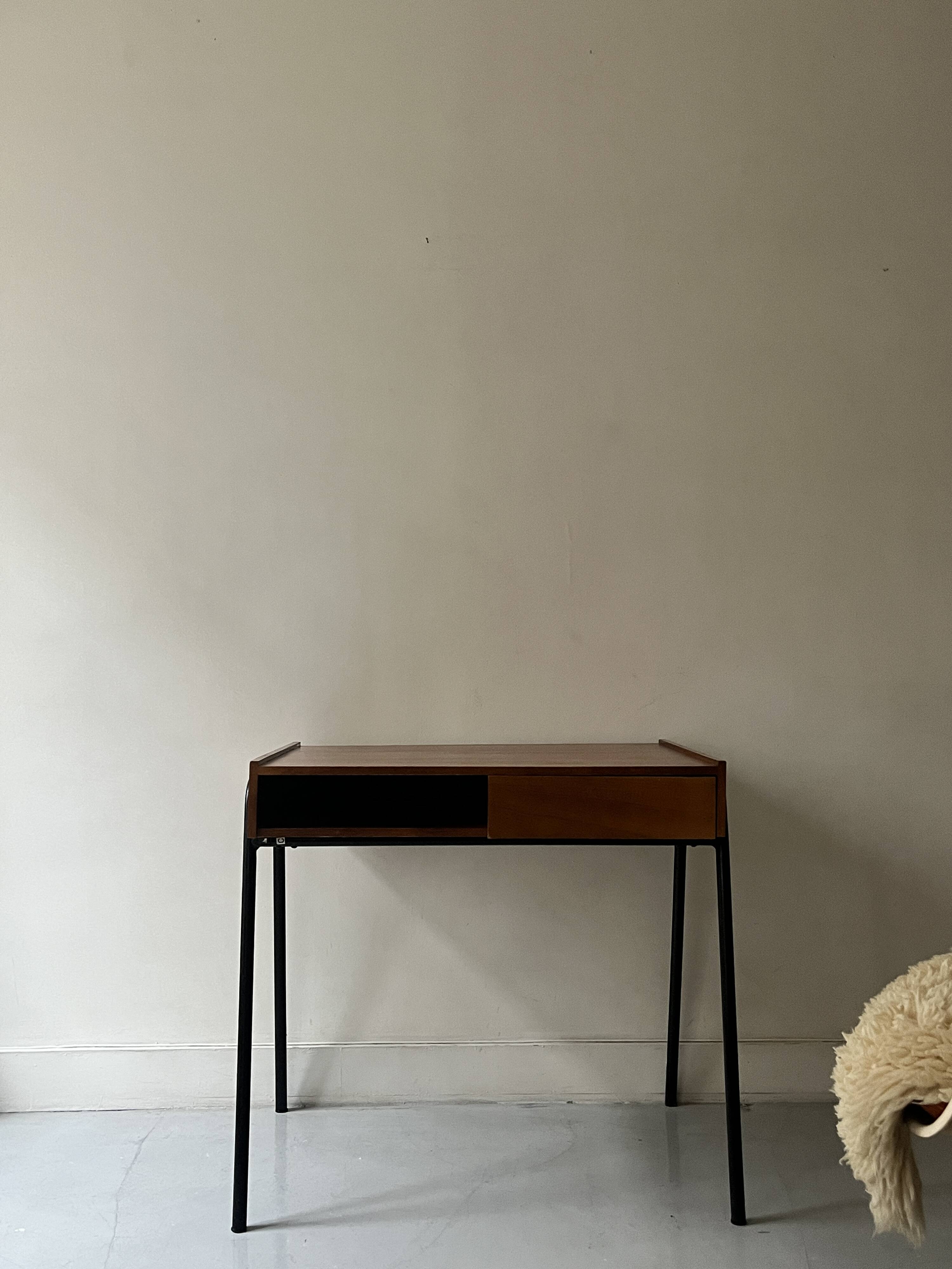 Desk in wood and black metal design 1950