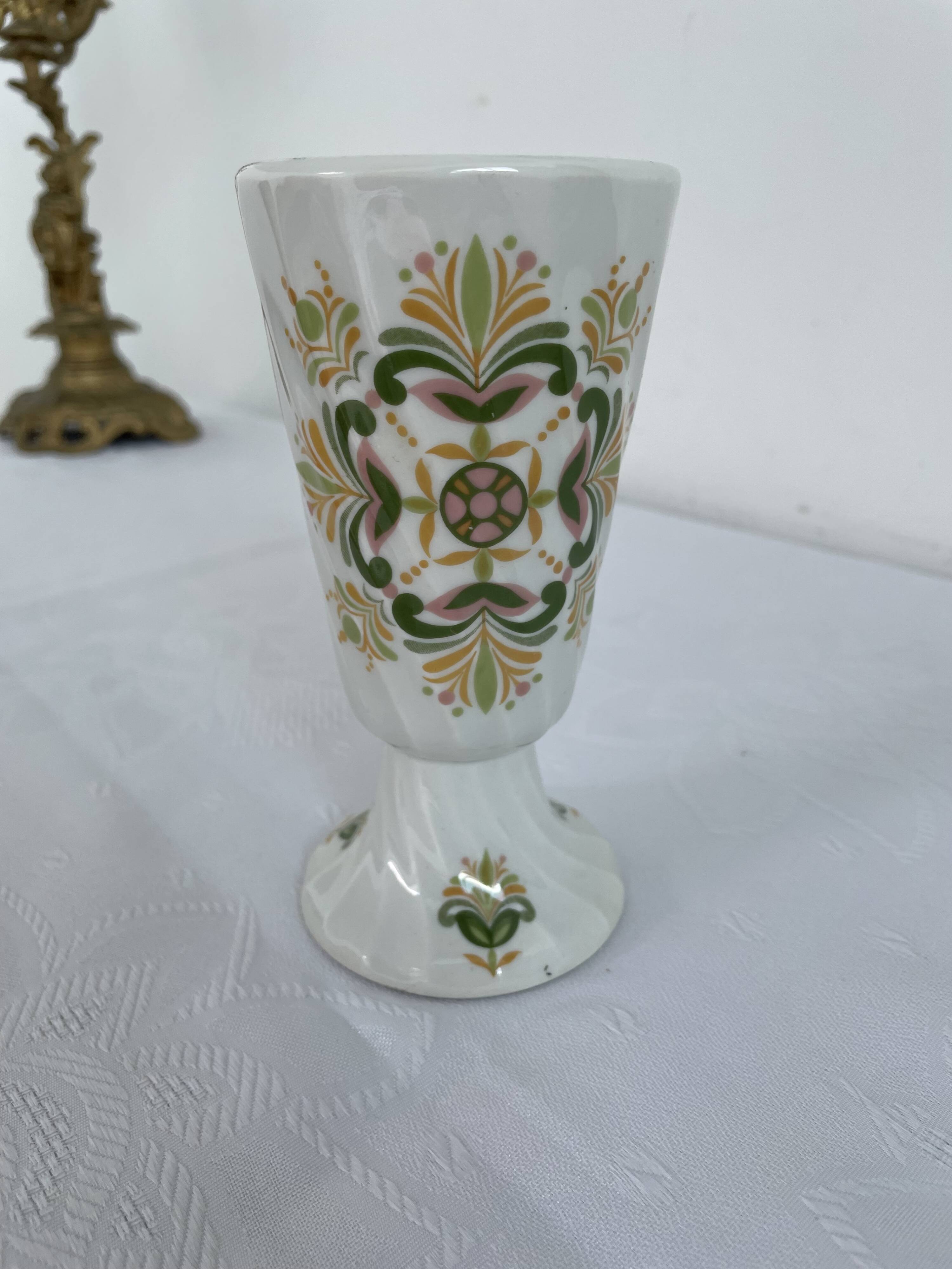 Vintage small vase stylized floral pattern porcelain ouragan ulysse paris, 1970s, france