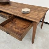 Antique farm table, fully restored, with 3 drawers