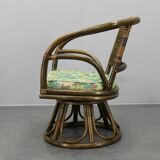 1980s Set of Four Rattan Armchairs with Fabric Pillows