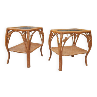 Pair of rattan end tables 1970