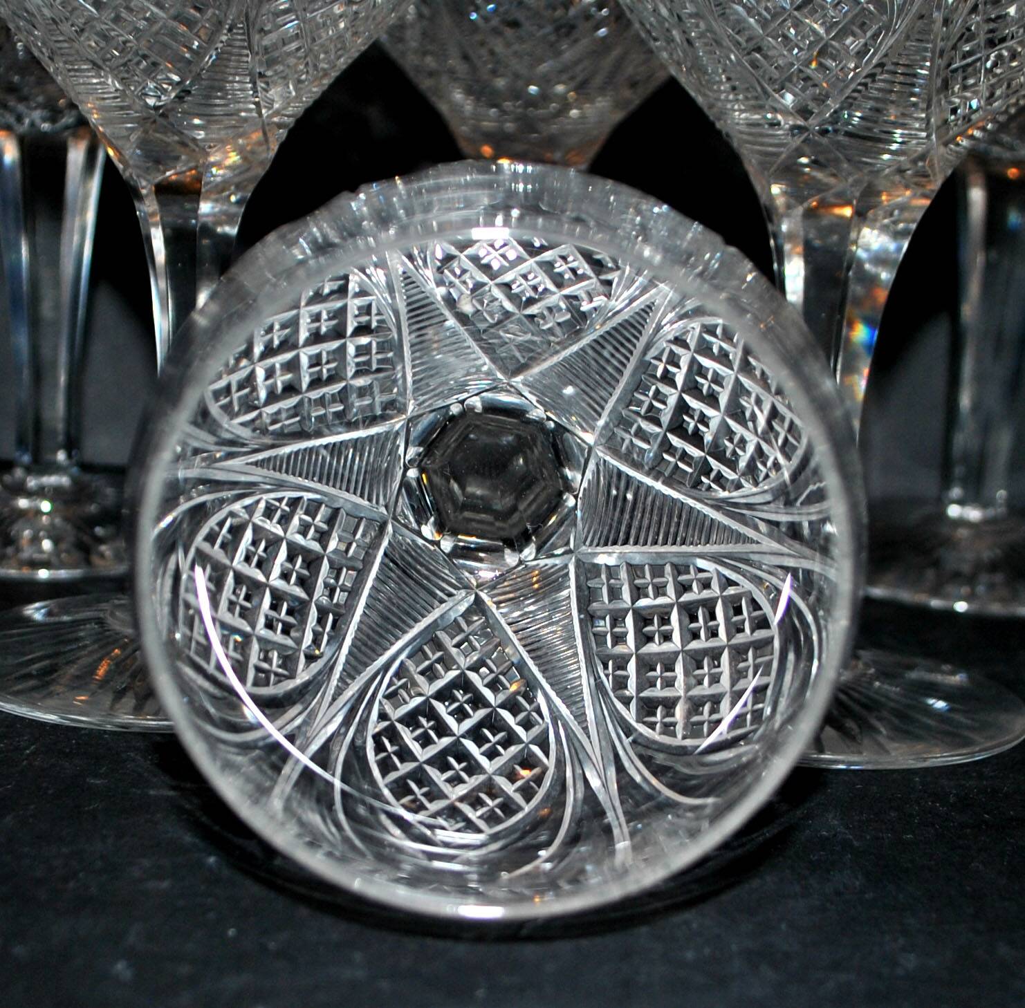 Baccarat set of 35 crystal glasses + 2 flower model carafes 9157 from 1907