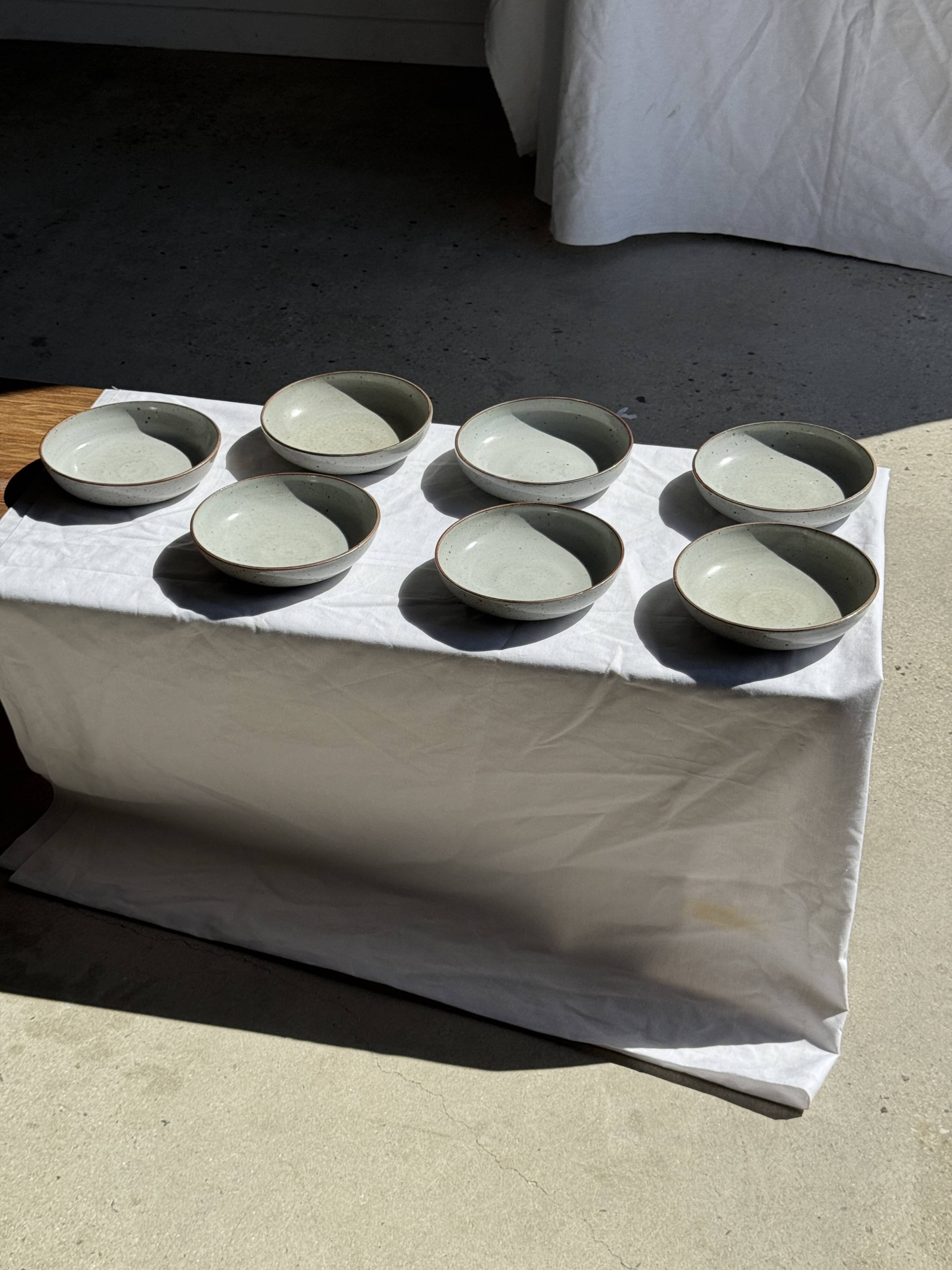 Set of 7 handmade grey glazed ceramic deep plates D18.5 H5.