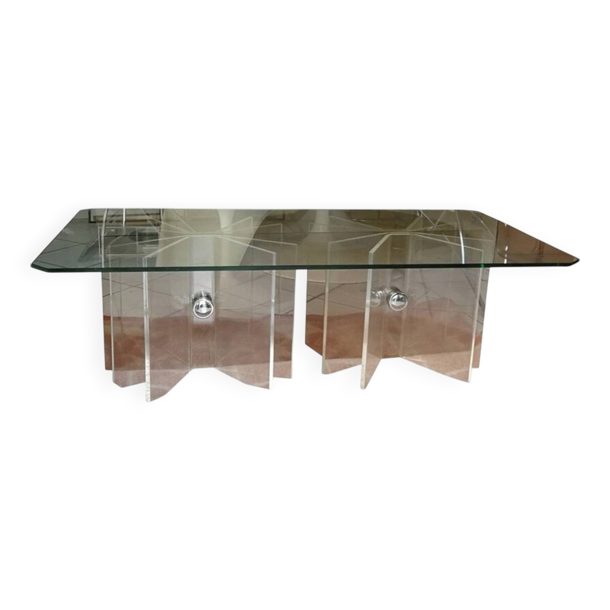 Table basse Cheverny modèle Mini star 1970 vintage plexiglas et verre