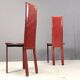 Vintage Italian red leather high-back dining chairs, set of 6, 1980s.