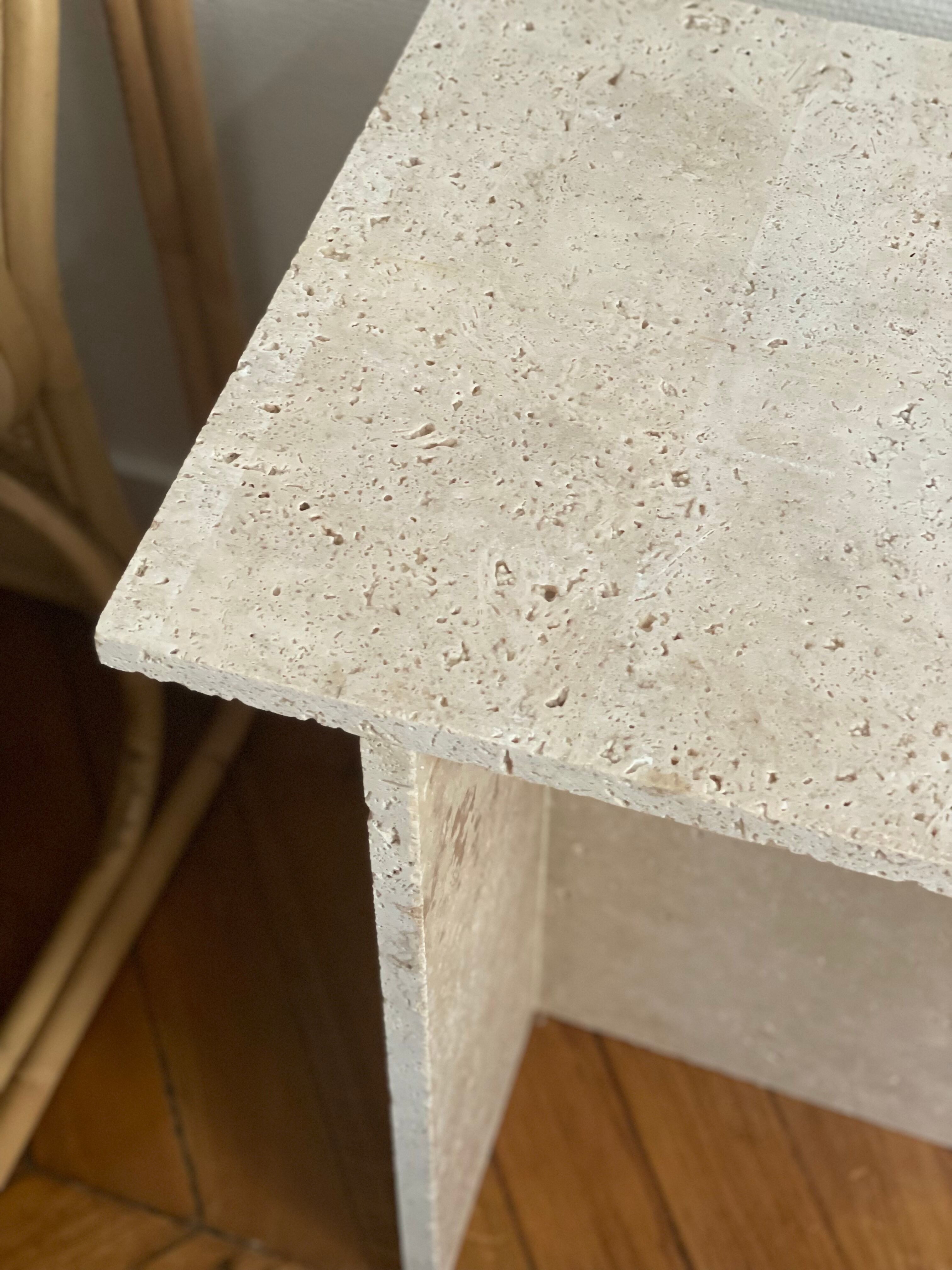 Minimalist travertine stone side table