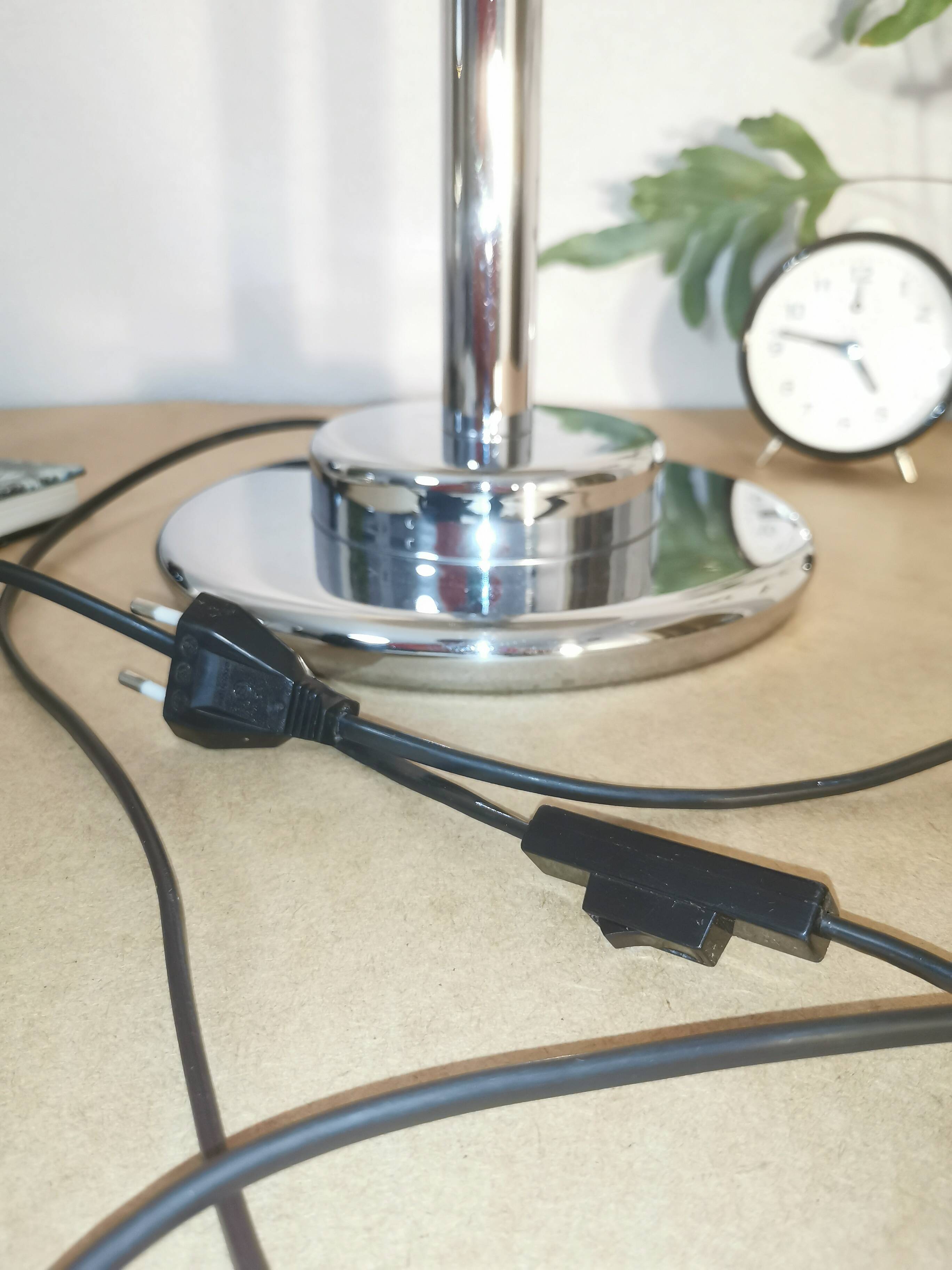 Mushroom lamp, chrome metal saucer, Aluminor, France, 1970