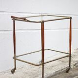 Rolling trolley in wood and brass, rolling bar, servant, trolley, 1950 Cesare Lacca for arredoluce