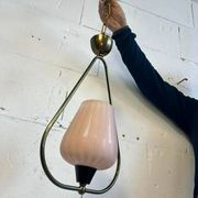Vintage pendant lamp from the 50s brass & salmon pink opaline