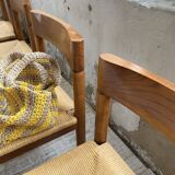 Set of 4 elm straw chairs from the 50s