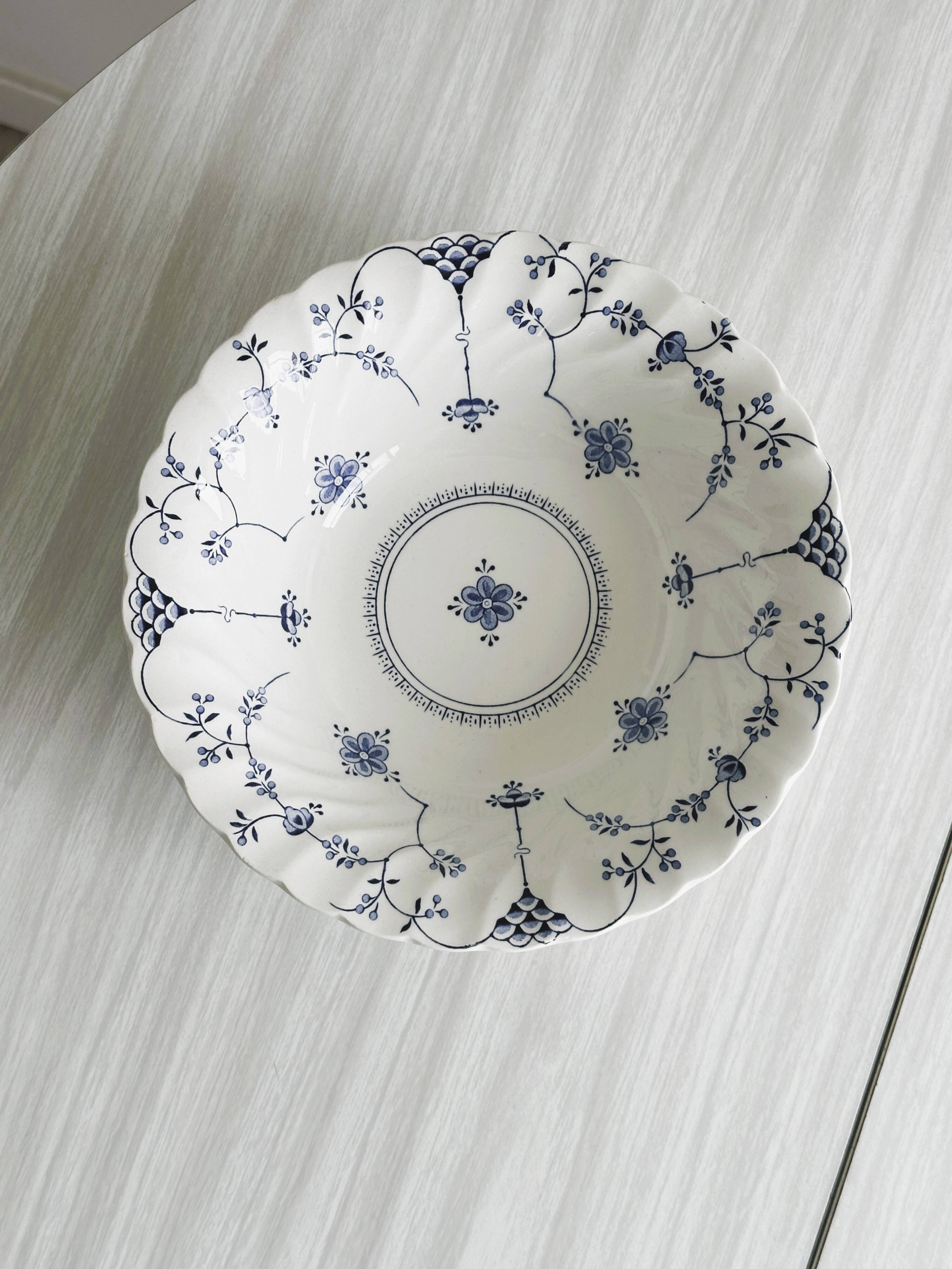Small Myott porcelain salad bowl, blue floral decoration