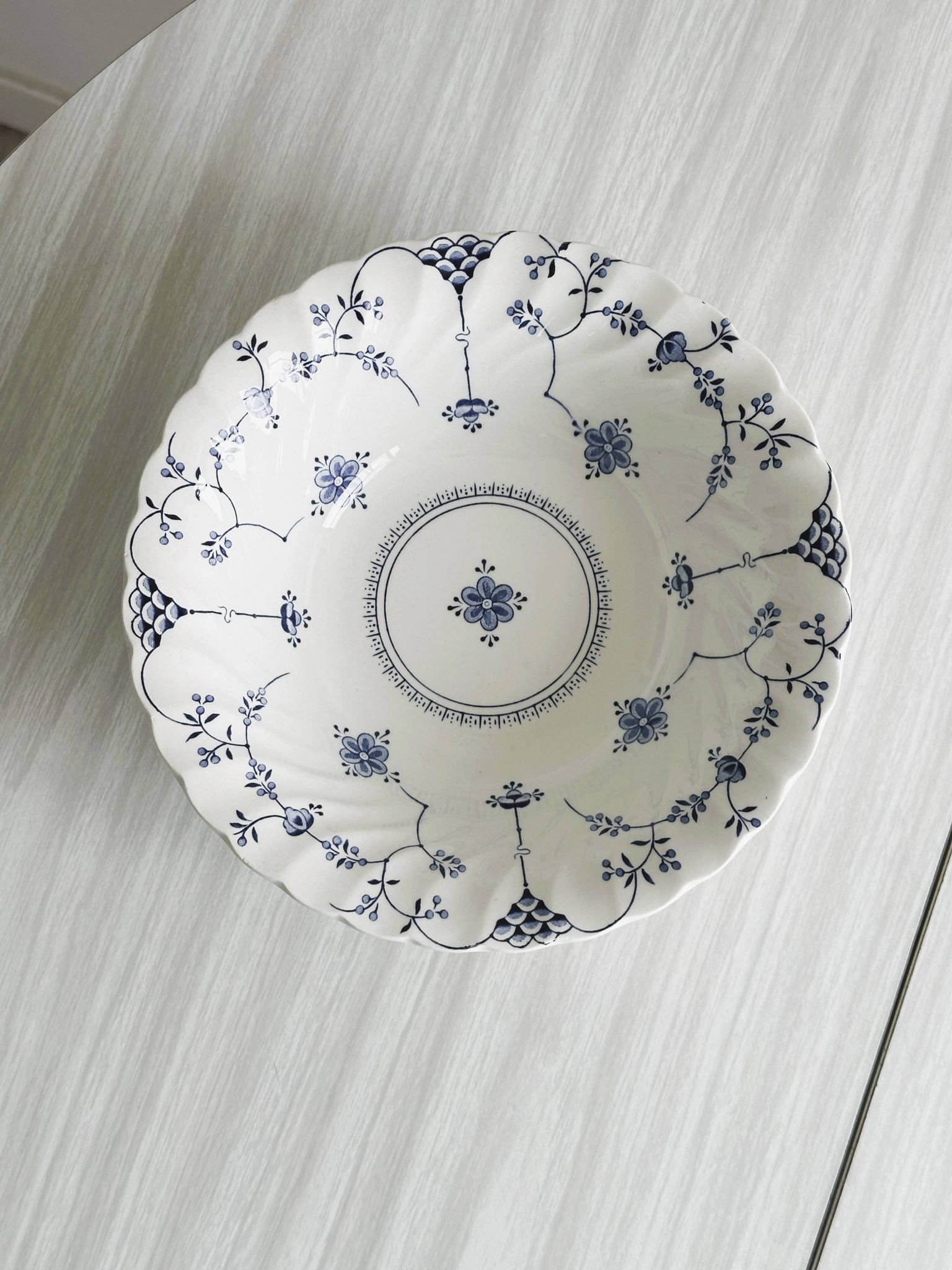 Small Myott porcelain salad bowl, blue floral decoration