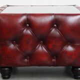 Set of 3 Red Leather Chesterfield Side/Coffee Tables with Glass Tops