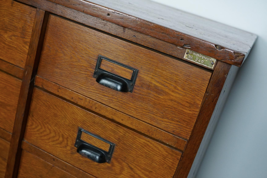 German apothecary cabinet in oak, mid-twentieth century
