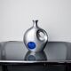 Biomorphic vase by Art3, aluminum and blue glazed ceramic, Spain, 1980