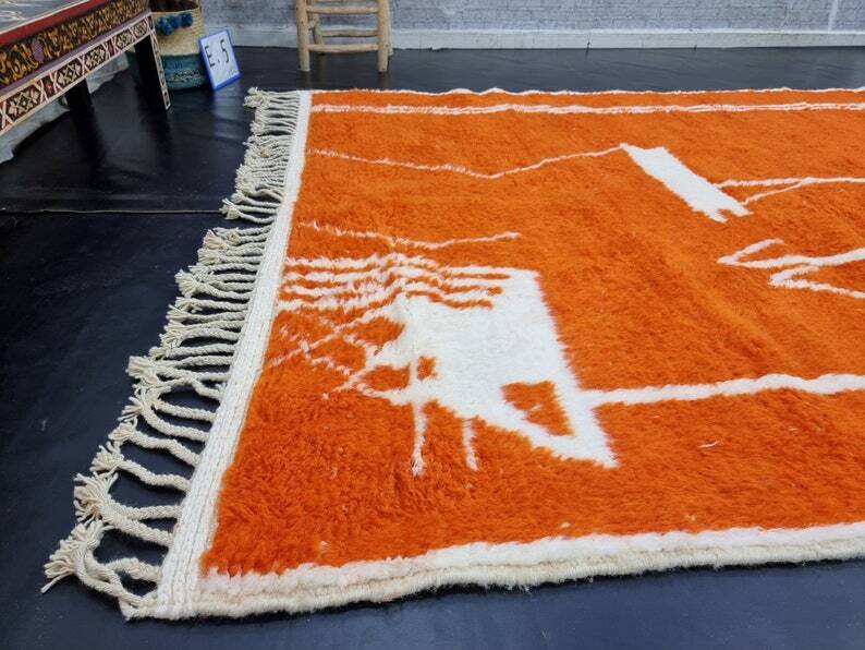 Tapis orange bérbere fait main traditionnel 3/2m
