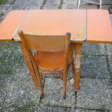 Table with extensions in wood and aluminum, ROC + 1 chair from the 50s