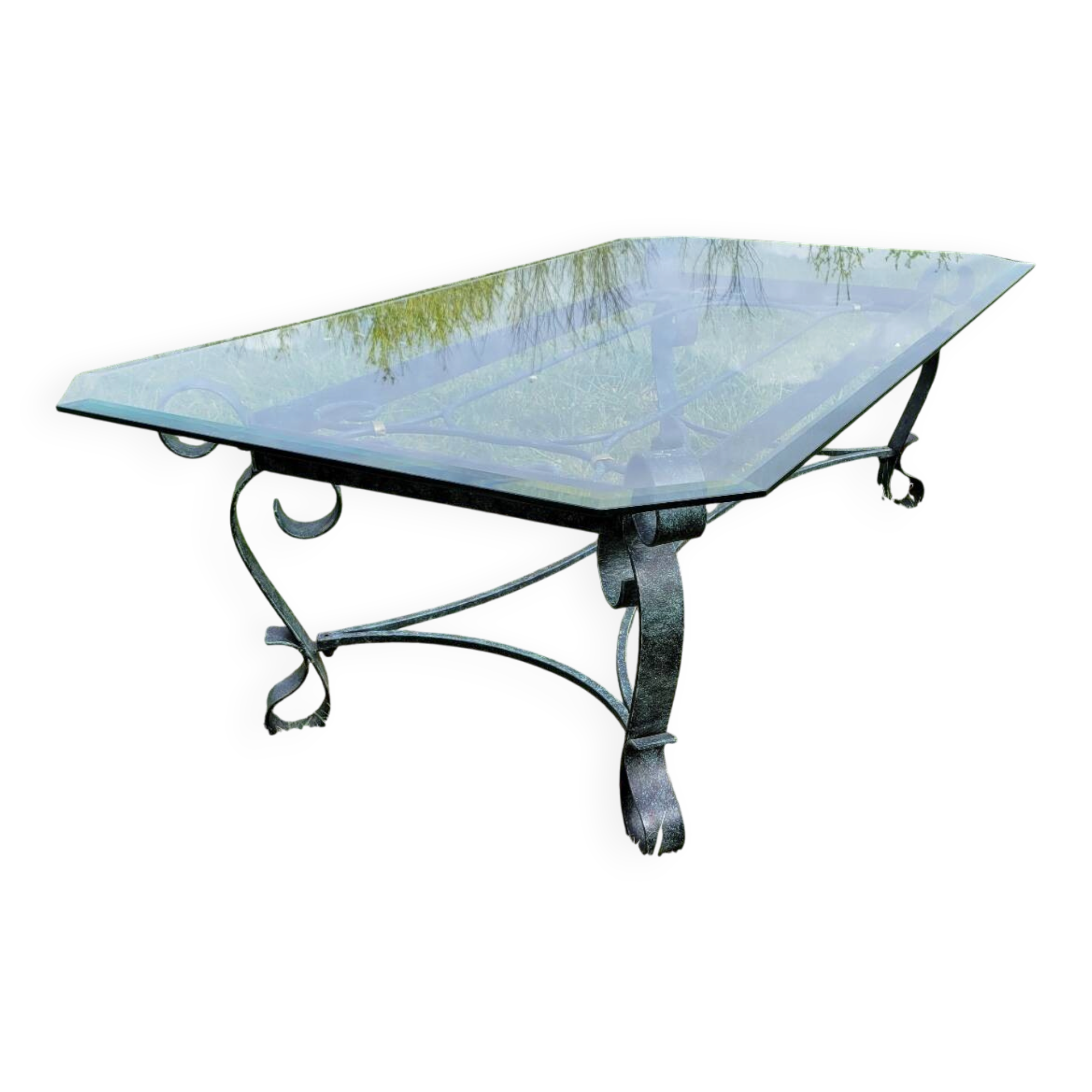 Italian glass and wrought iron coffee table