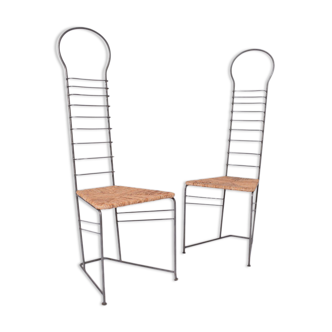 Pair of iron and straw chairs, 1980s.
