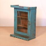Vitrine murale art déco en teck birman patine bleue d’origine