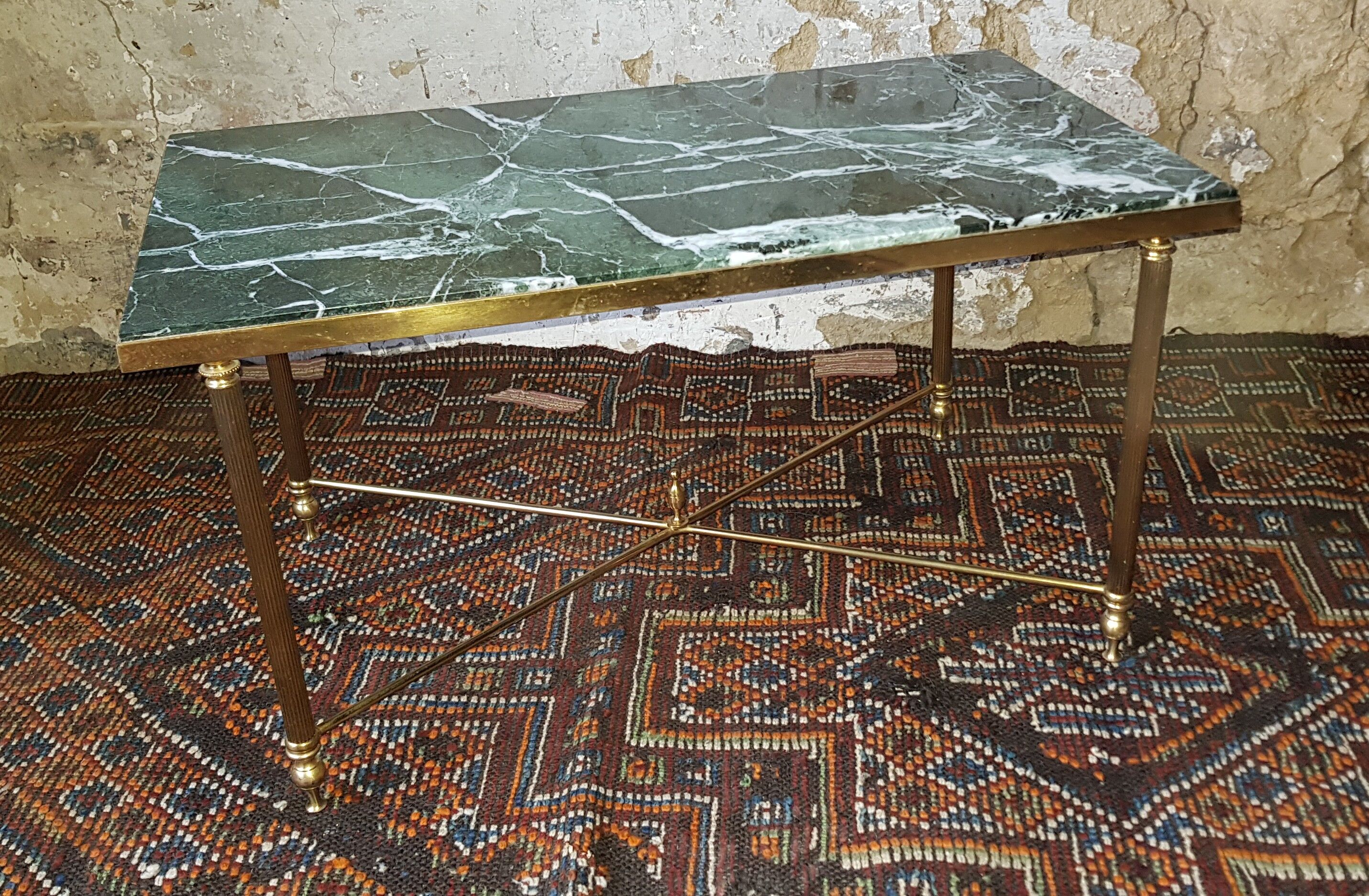 Brass coffee table and green marble