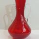 Vintage red glass vase with handles – Murano style – 1970s – Decorated