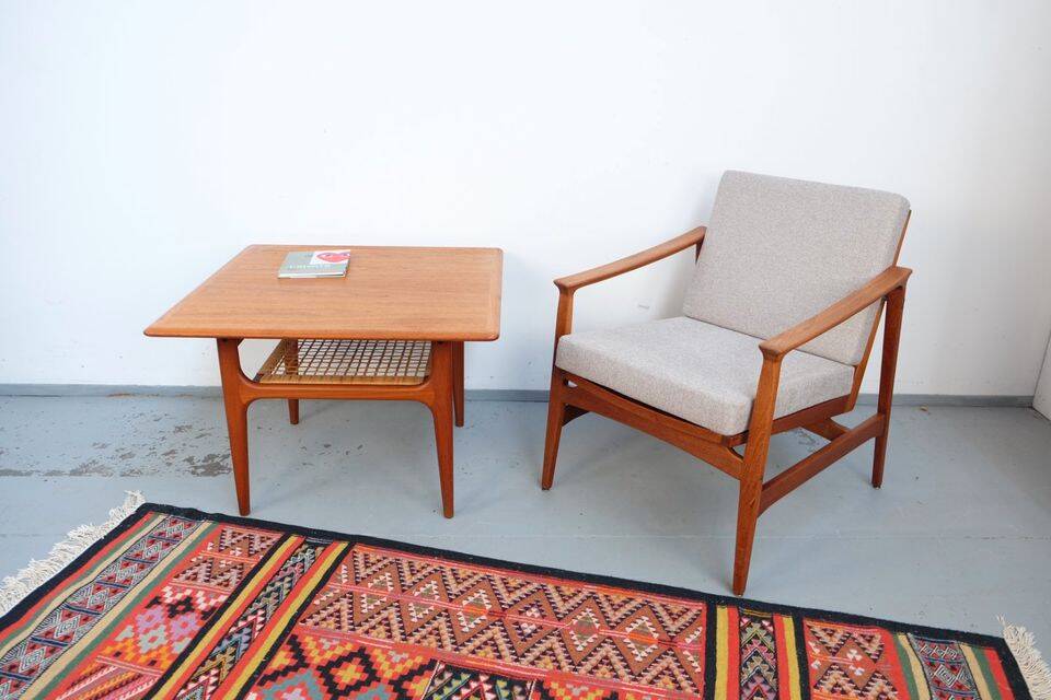 Vintage Thonet teak armchair, retro 1960s–70s style.