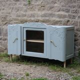 Renovated vintage low sideboard - Unique piece of furniture with floral moldings