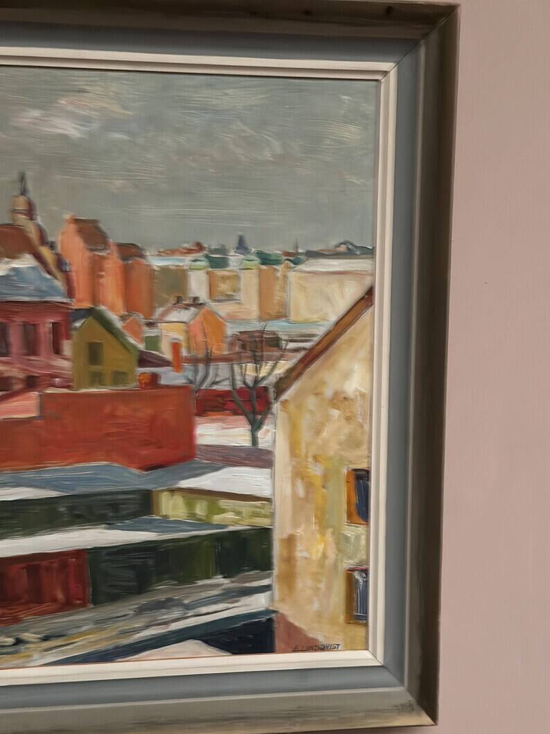 Swedish Oil on Panel“Landscape” by Bertil Lundqvist , Vintage & Framed