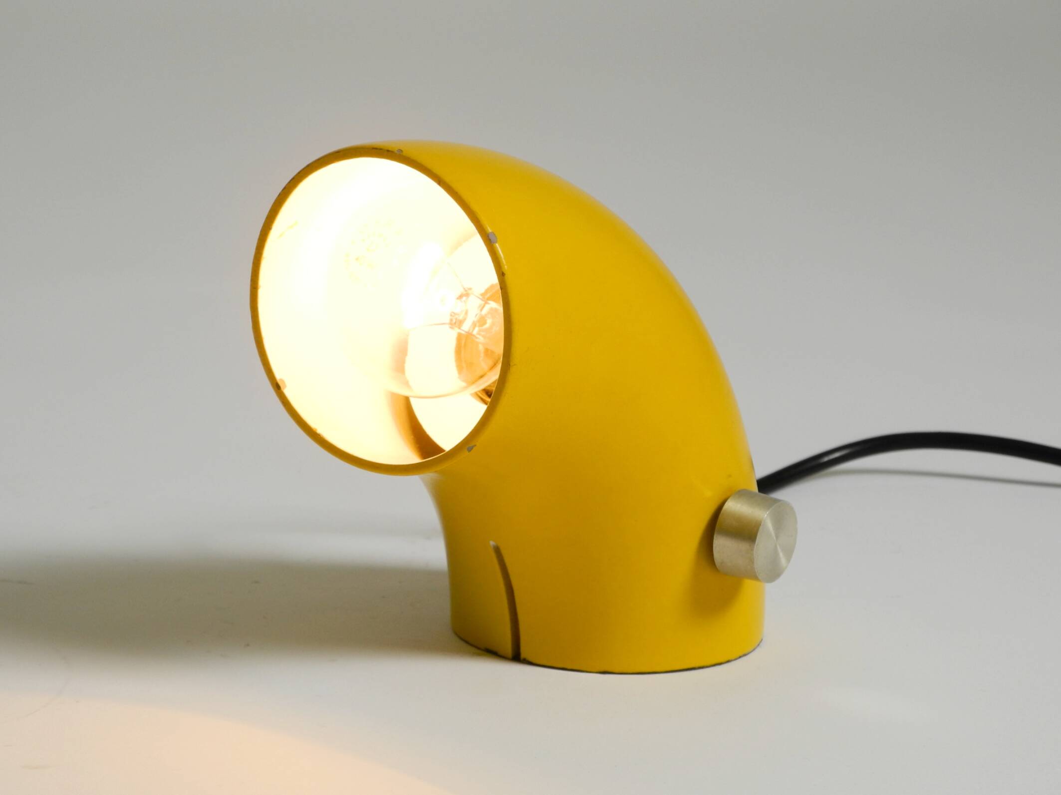 Very rare original Space Age 60s yellow table lamp made of iron by Temde