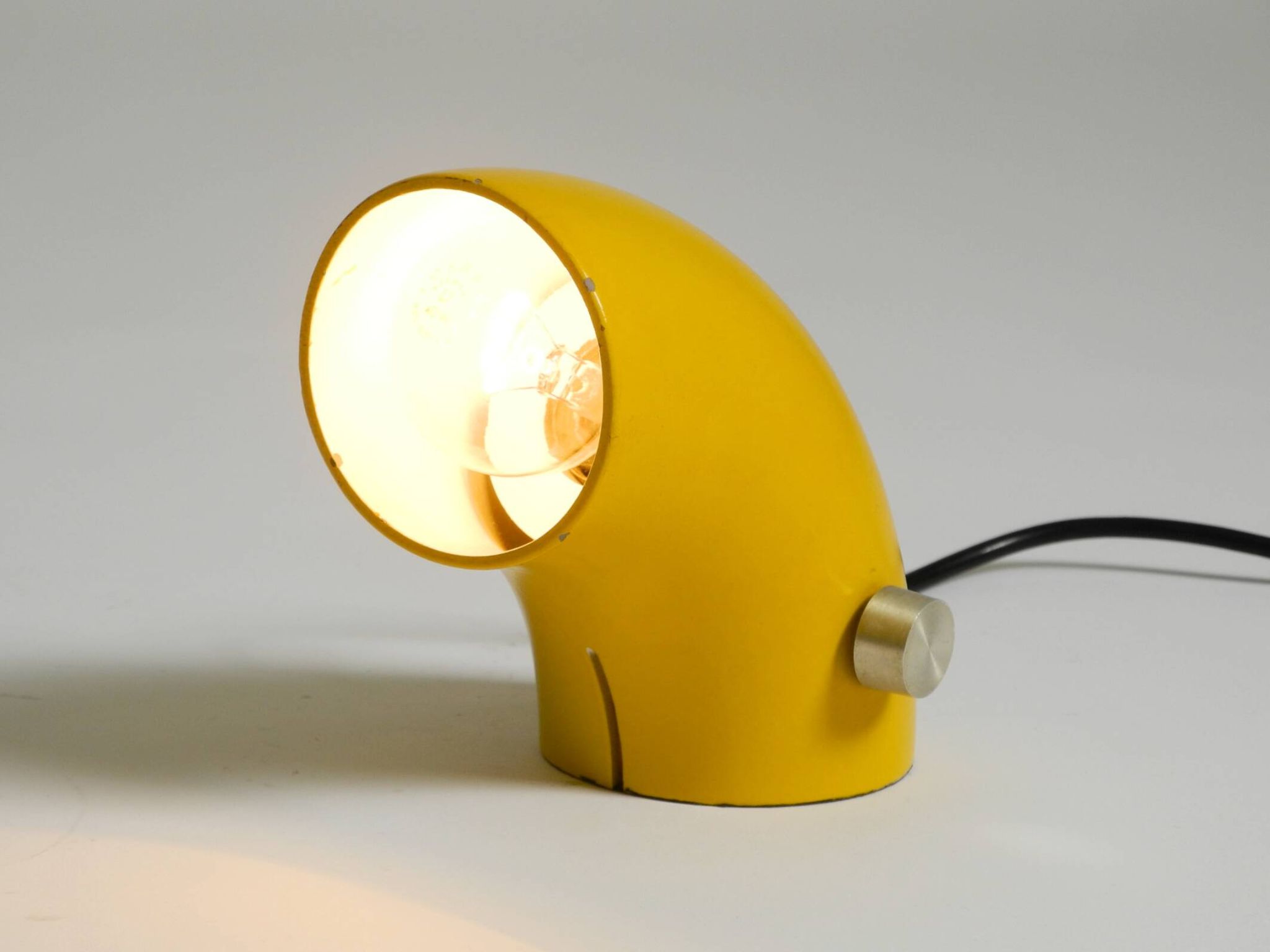 Very rare original Space Age 60s yellow table lamp made of iron by Temde