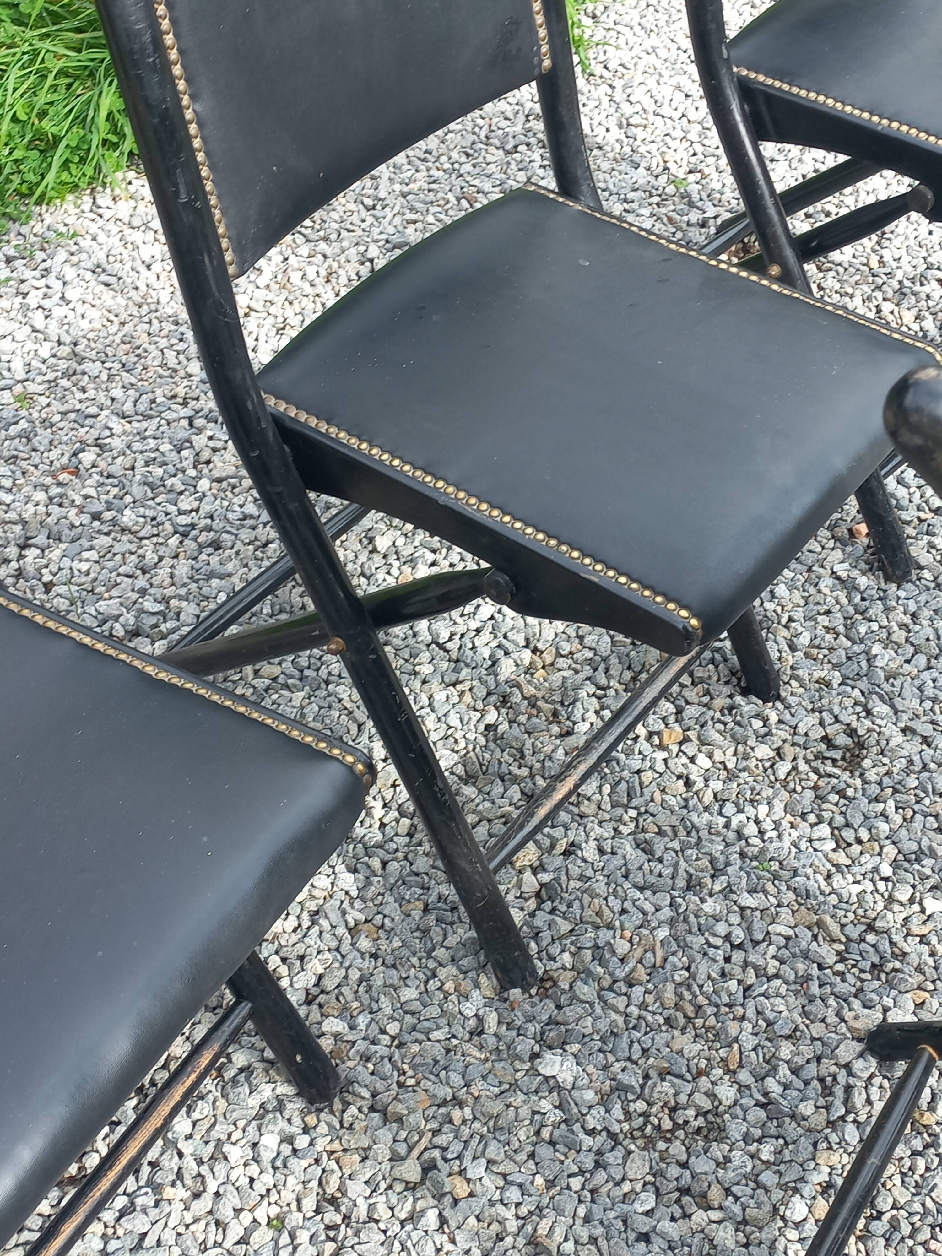 Set of 6 folding chairs, 70s design, 3 leather, 3 moleskin