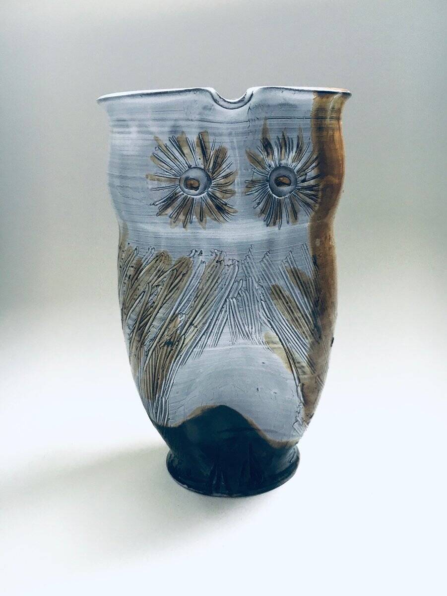 Vintage Studio Art Pottery Owl Decanter Jug by Tavares, 1970s