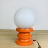 Space Age lamp in orange wood and opaline globe, 1970s