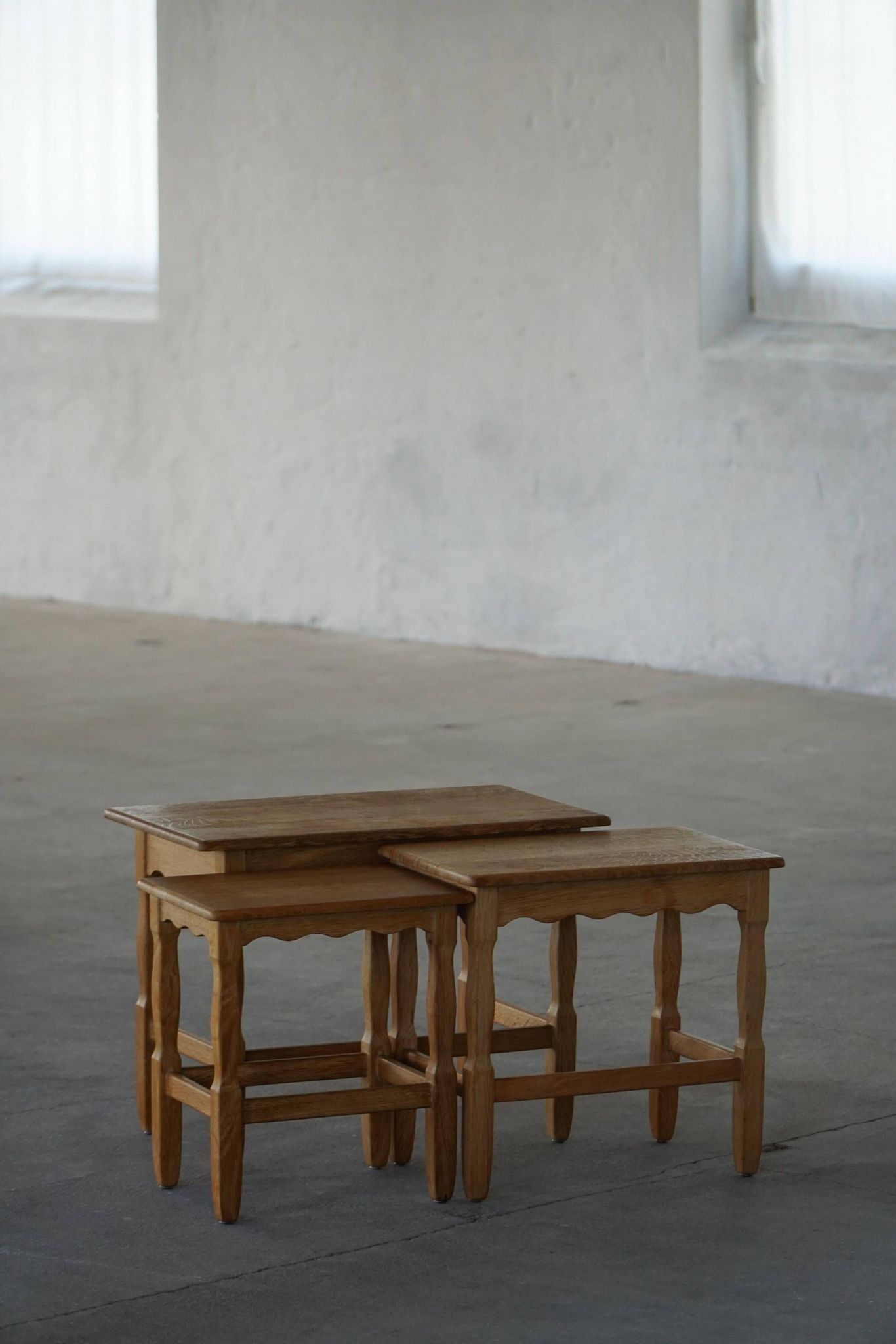 Nesting tables in oak, made by a Danish cabinetmaker, mid-century modern, 1960s.
